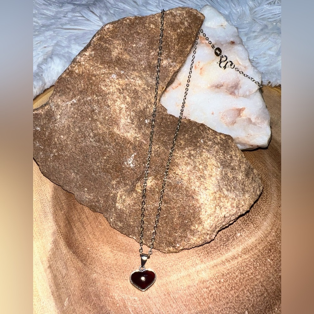 Blood red carnelian heart necklace.